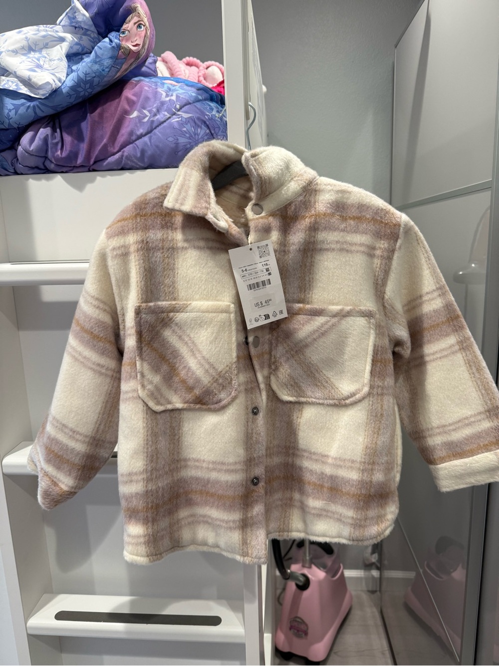 Zara Cream and Light Brown Plaid Kids Jacket